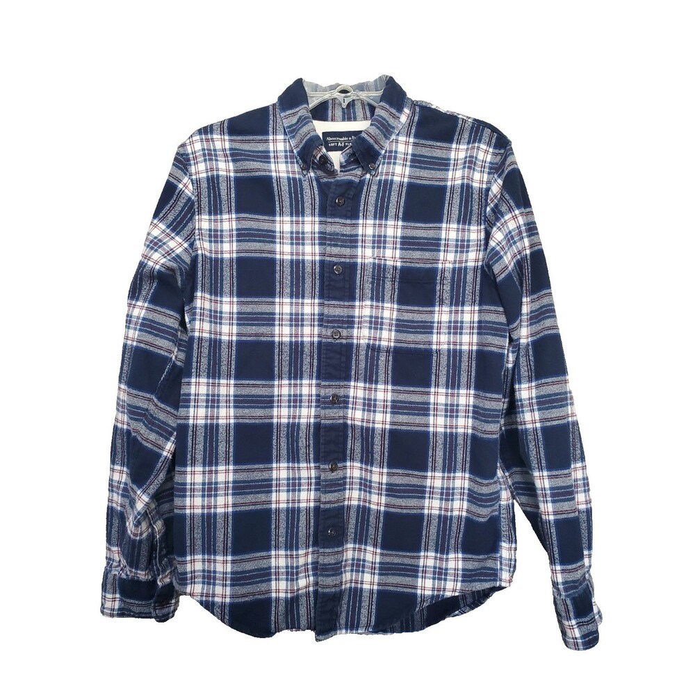 Abercrombie & Fitch Men's Soft A&F Flannel Blue Plaid Button-Up Shirt Size MED